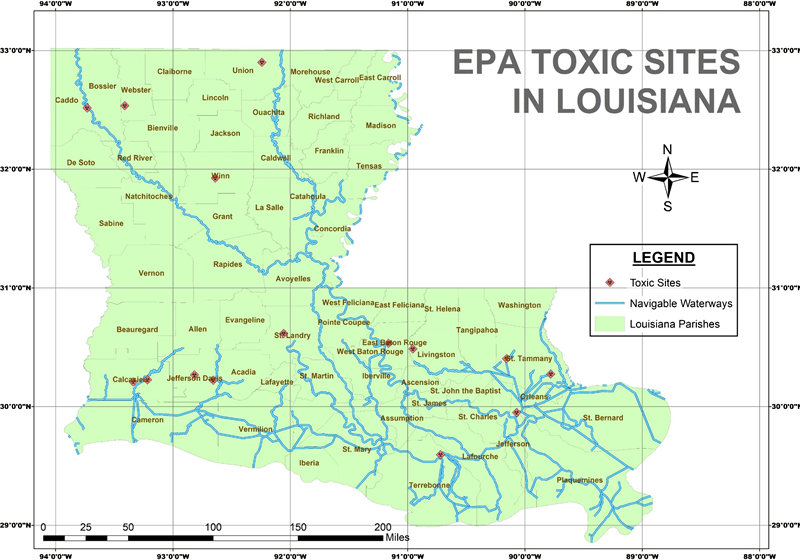 Spatial Distribution of Toxic Sites in Louisiana, USA The GIS Perspectives